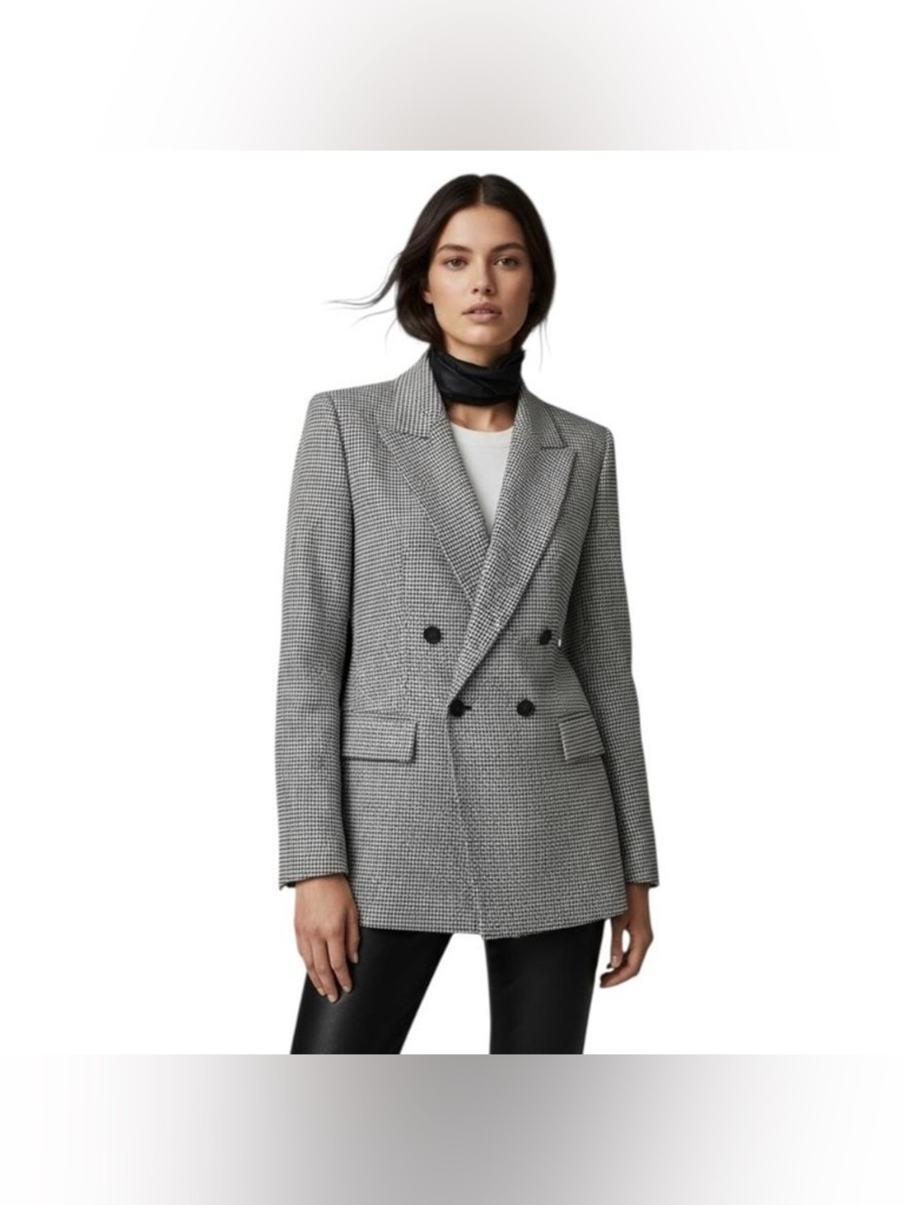 Zara Double-Breasted Houndstooth Blazer Jacket - Gray